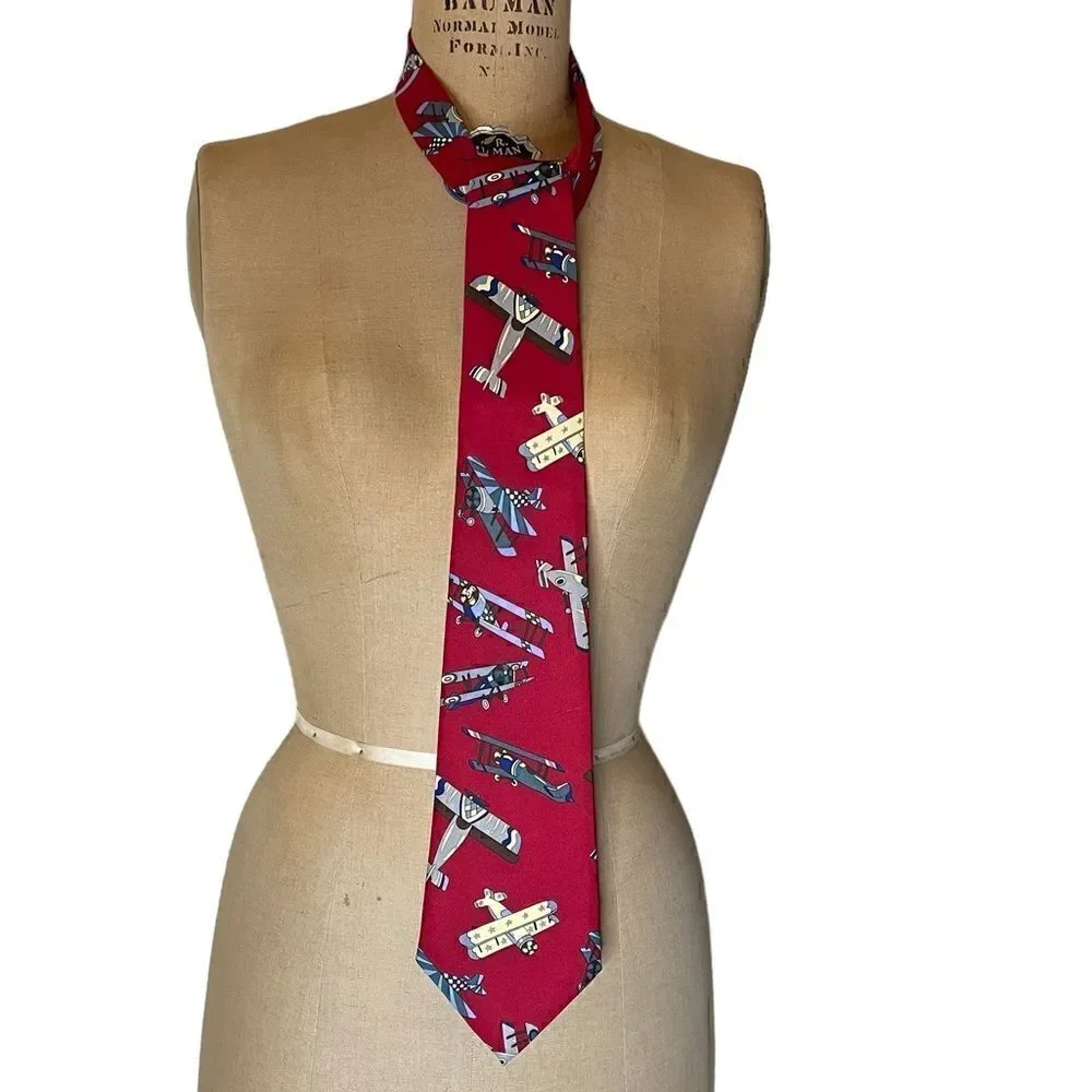 Red biplane neck tie - city one